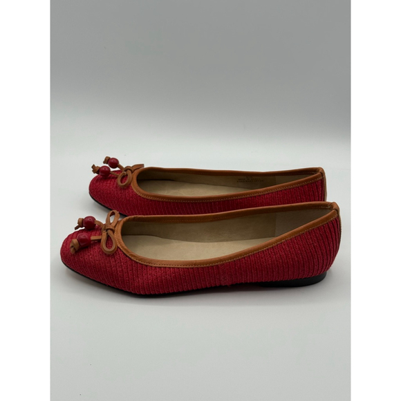 Talbots Red Woven Ballet Flats 6.5B Handmade in Brazil, Leather Sole, Beaded Bow - Picture 5 of 7